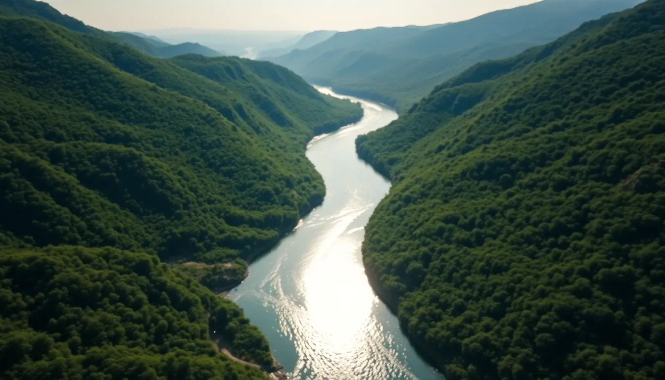 Winding River Through Lush Green Valley