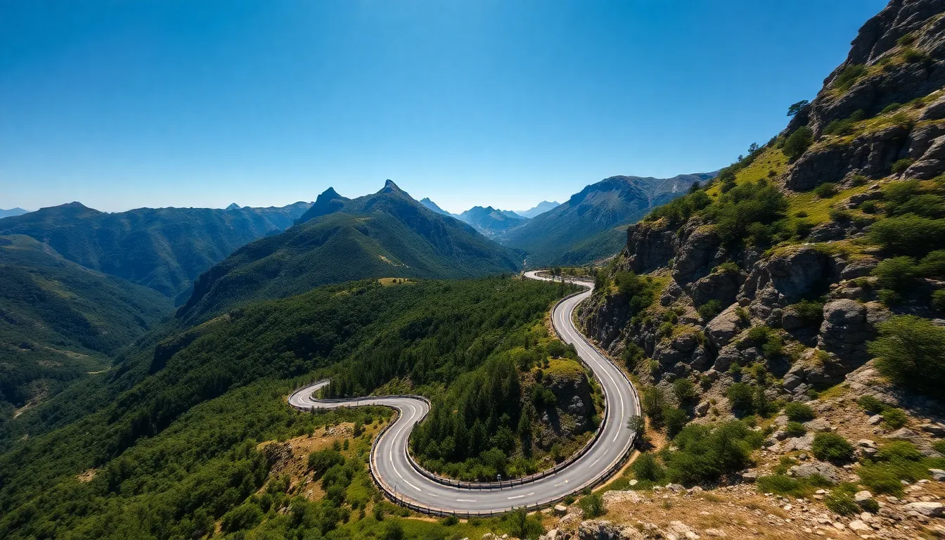 Winding Road Through Mountains Aerial View