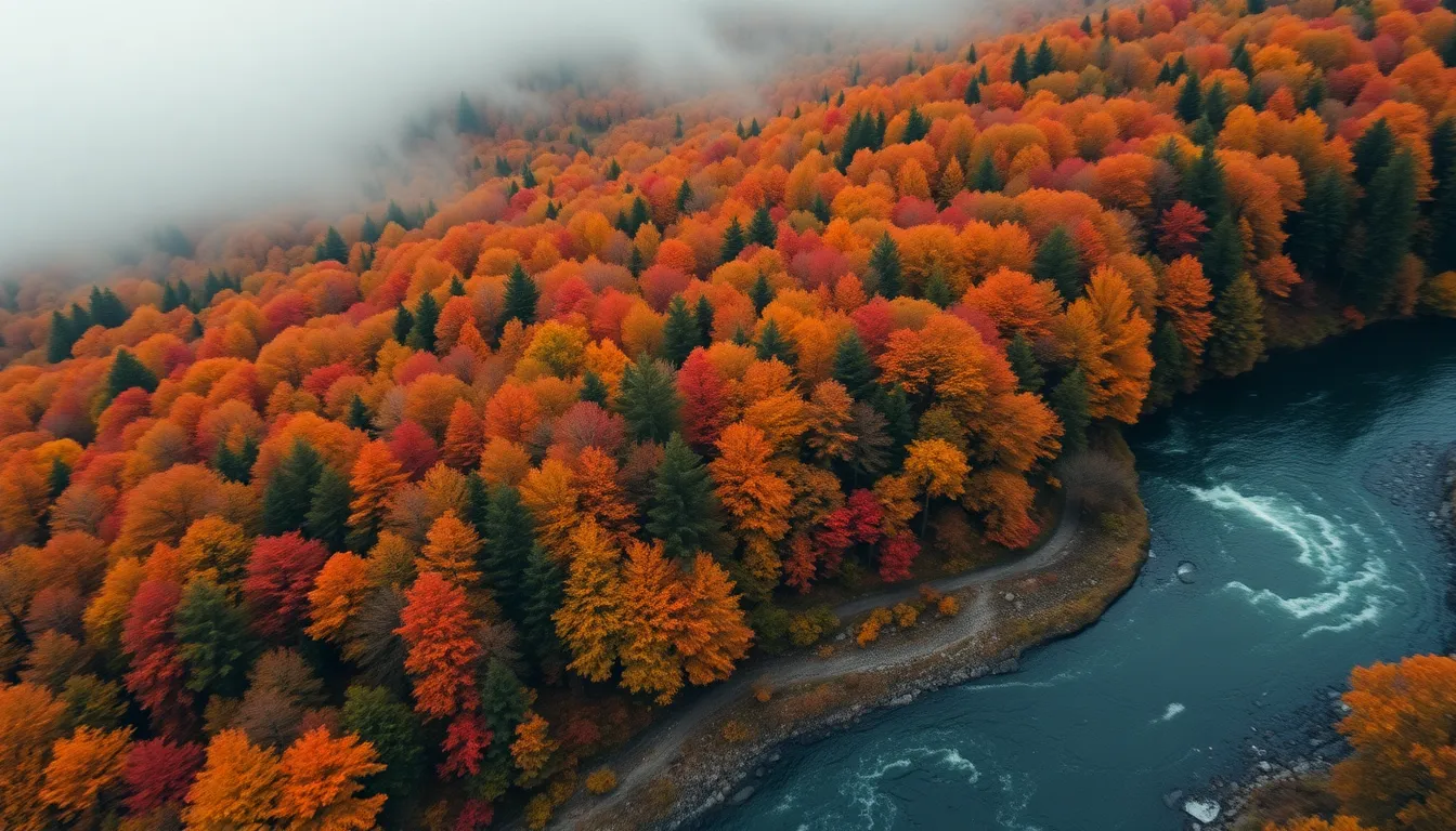 Autumn Forest with Winding River