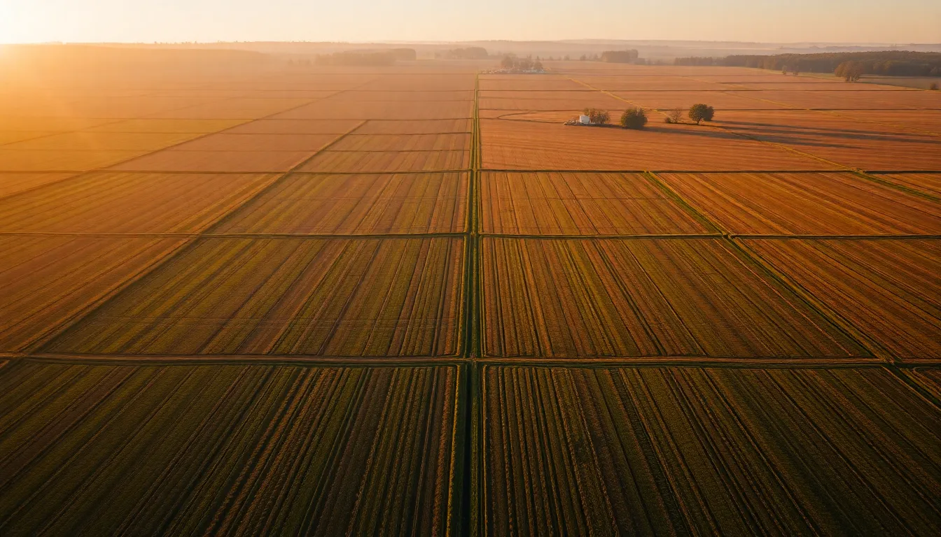 Geometric Crop Fields at Sunrise