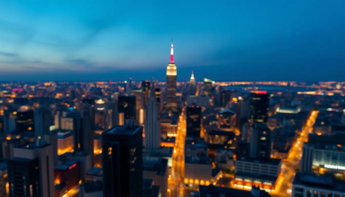 Twilight Cityscape Aerial View
