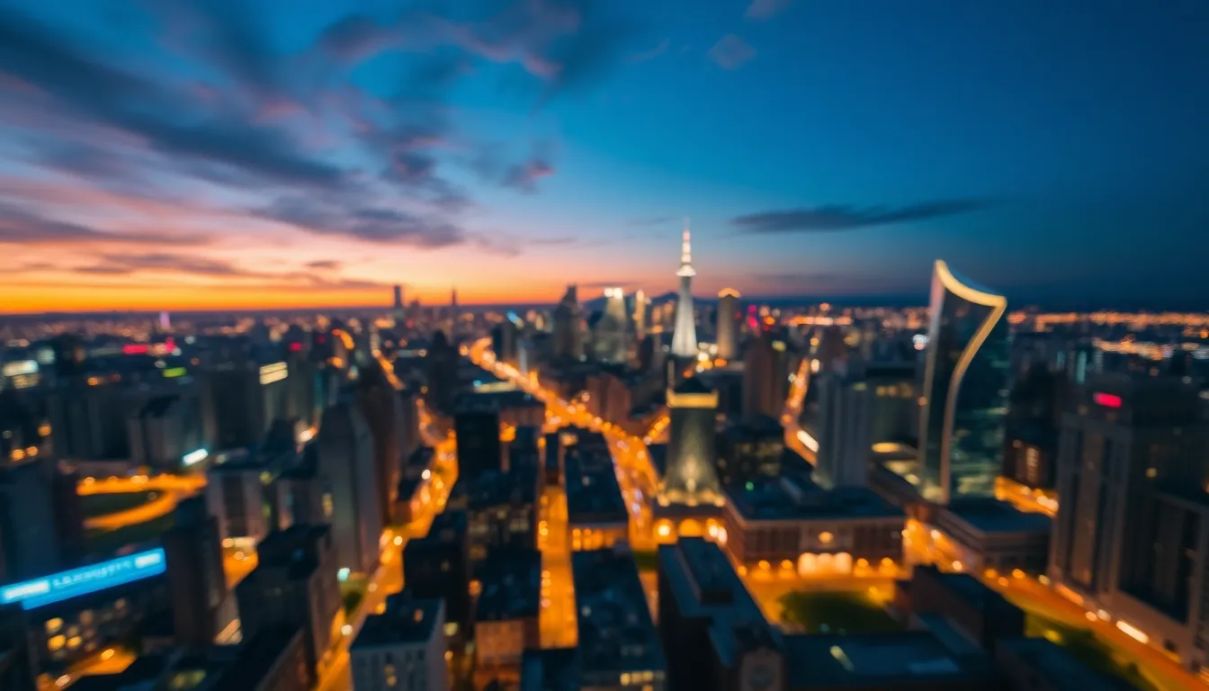 Twilight Cityscape Aerial View