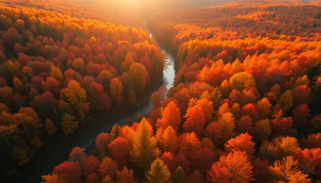 Vibrant Autumn Forest Aerial View