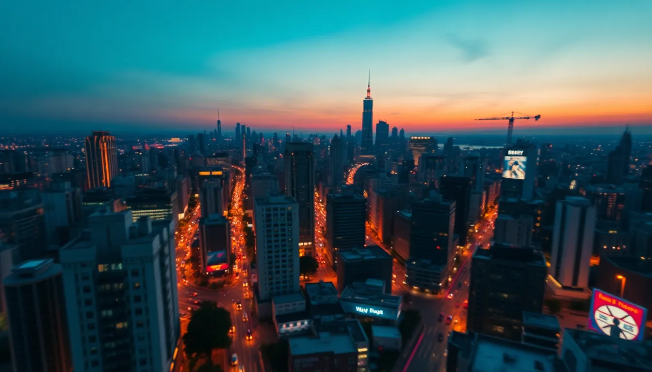 Bustling Cityscape Aerial View at Dusk