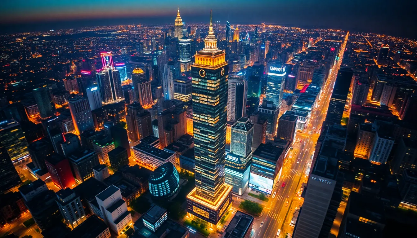 Twilight Cityscape Aerial View