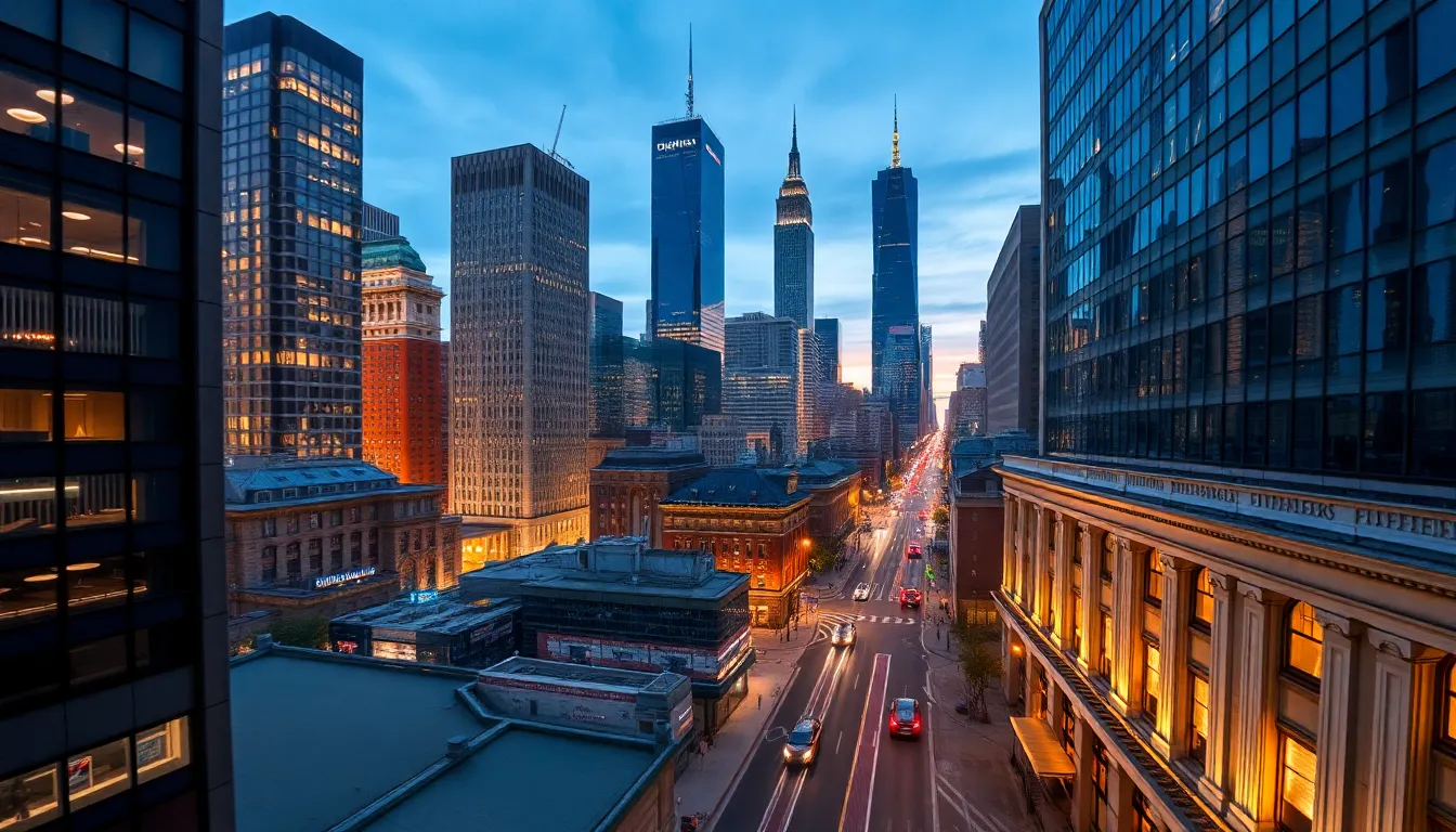 Twilight Cityscape Aerial View