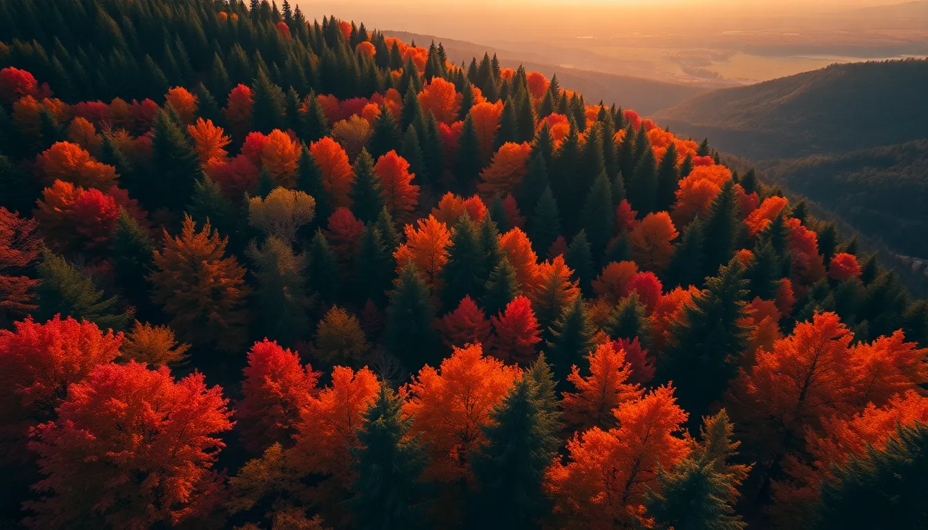 Aerial View of Autumn Forest Colors