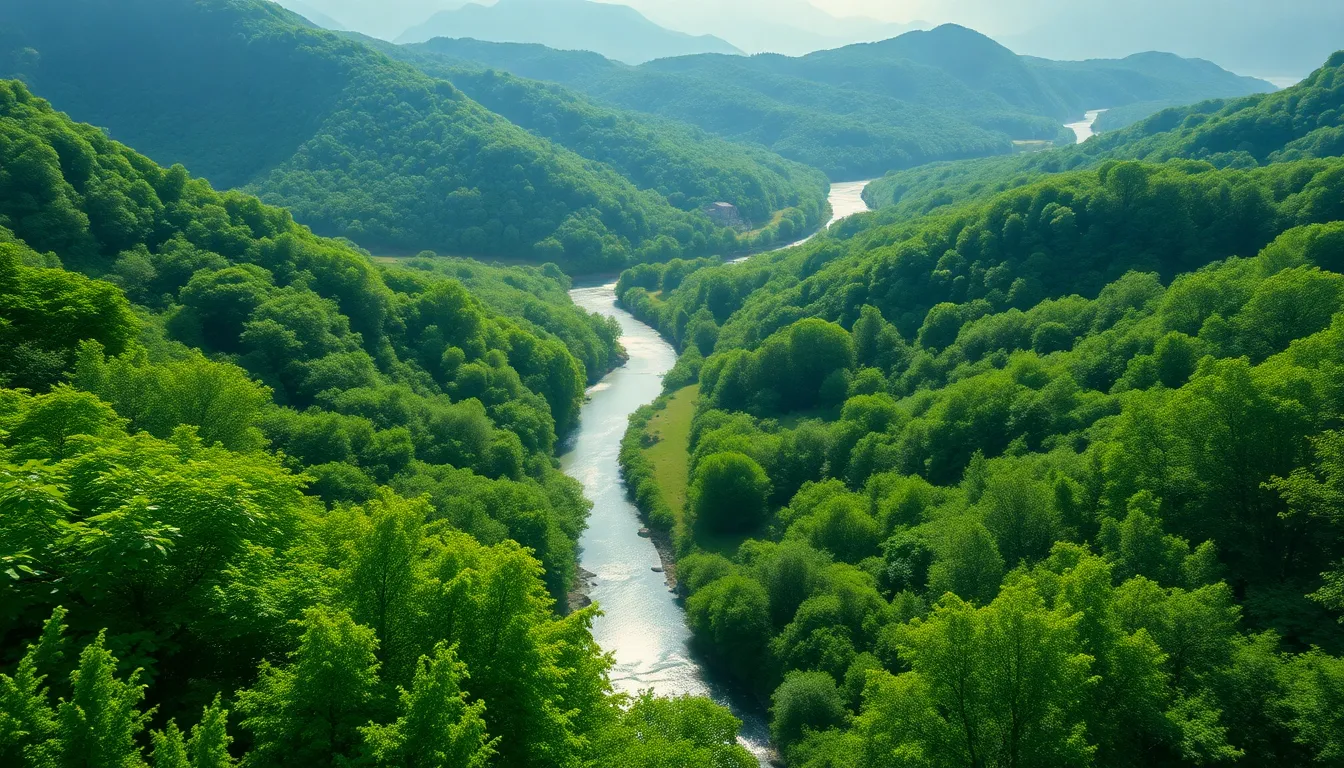 Aerial View of Lush Green Valley