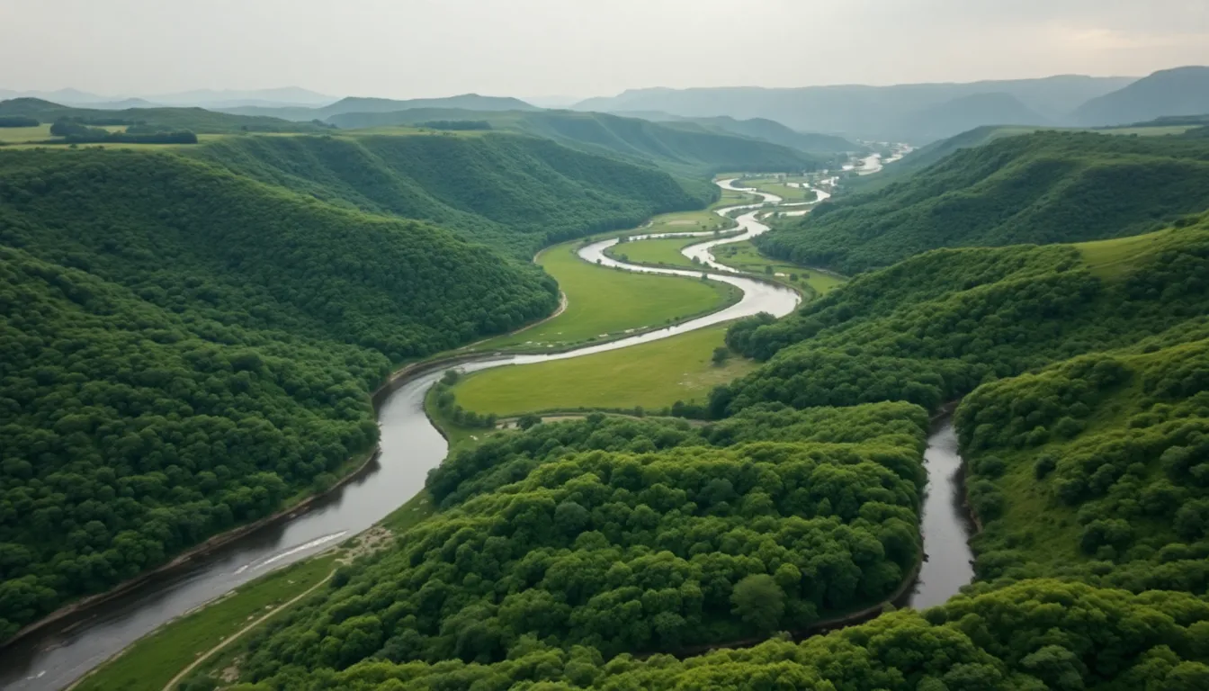 Lush Valley Aerial View at Morning