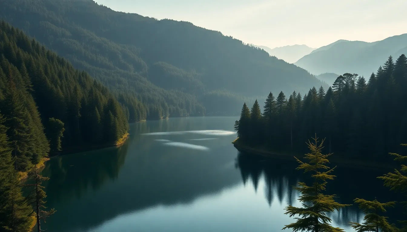 Serene Mountain Lake Aerial View