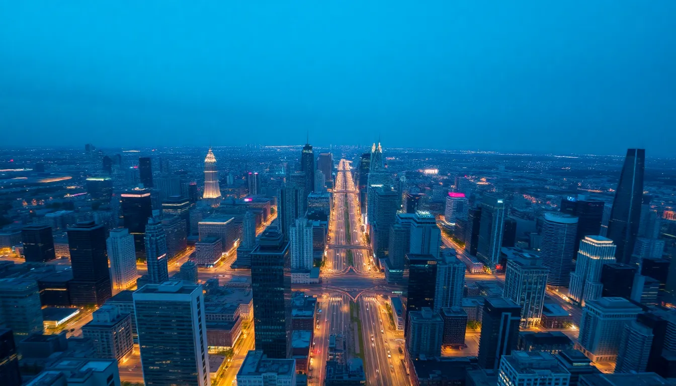 Vibrant Cityscape Aglow at Dusk
