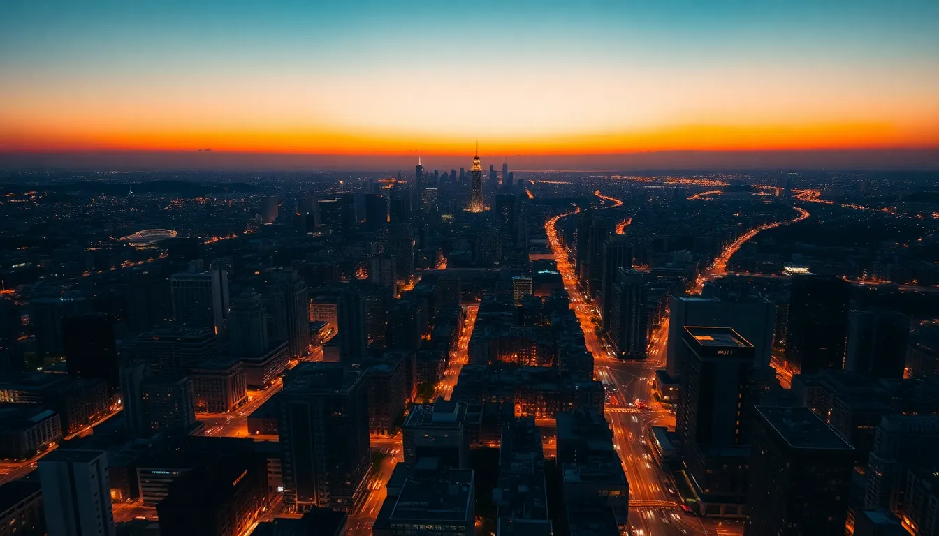 Captivating Aerial View of Cityscape at Twilight