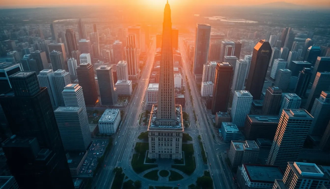 Urban Aerial Cityscape at Sunrise
