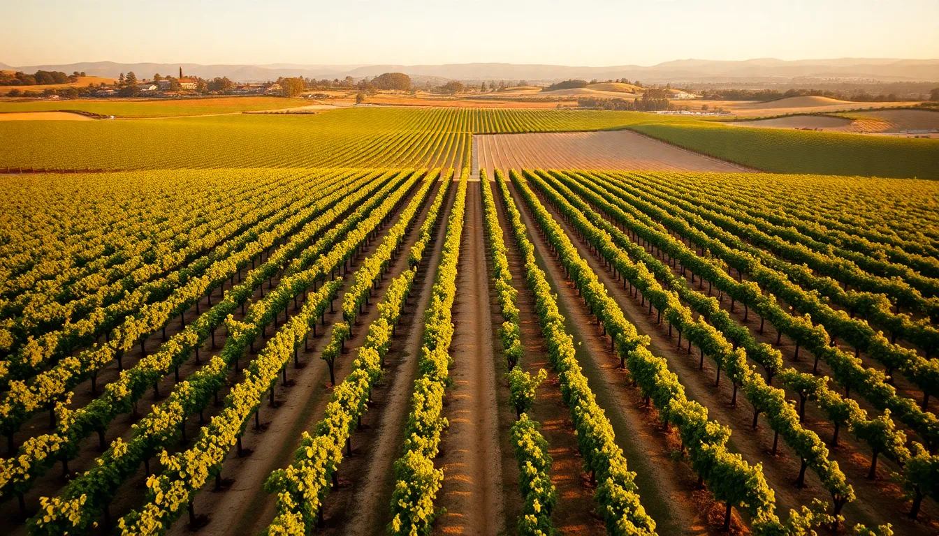 Aerial Vineyard Landscape at Golden Hour