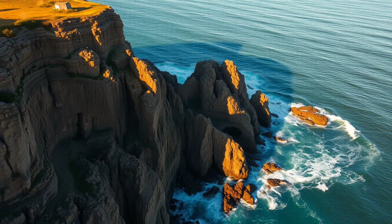 Aerial View of Dramatic Coastal Cliffs
