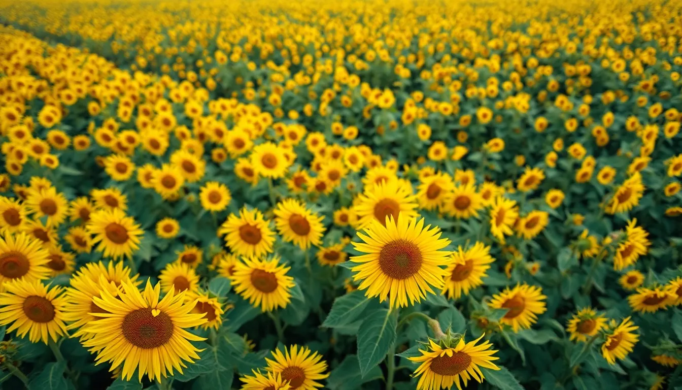 Aerial View of Vibrant Sunflower Field