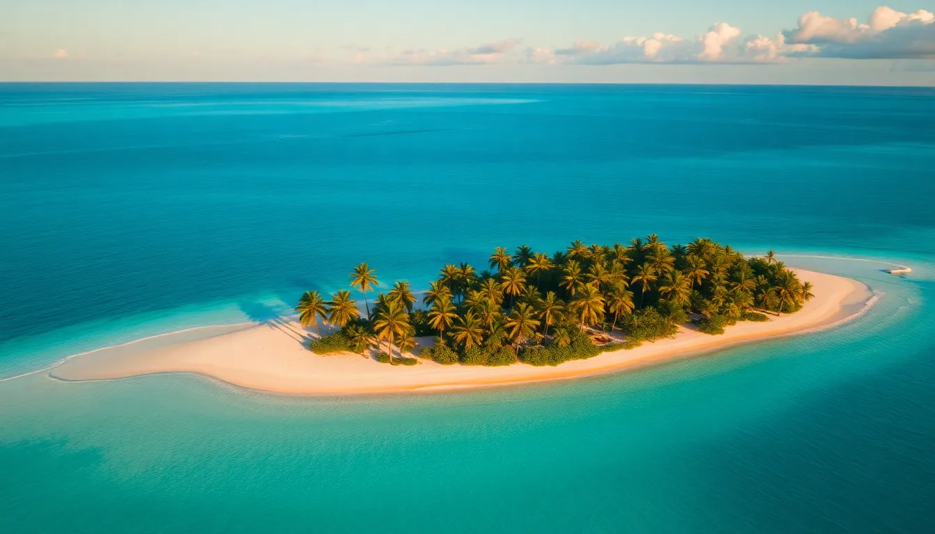 Tropical Island Aerial View at Sunset