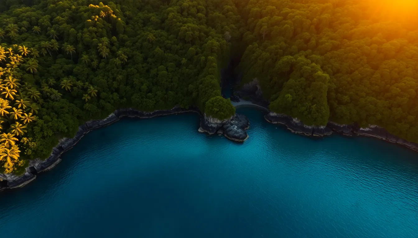 Turquoise Lagoon Surrounded by Green Forests