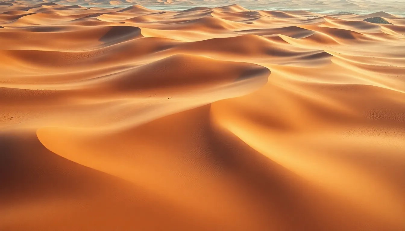 Endless Rippling Sand Dunes in Desert