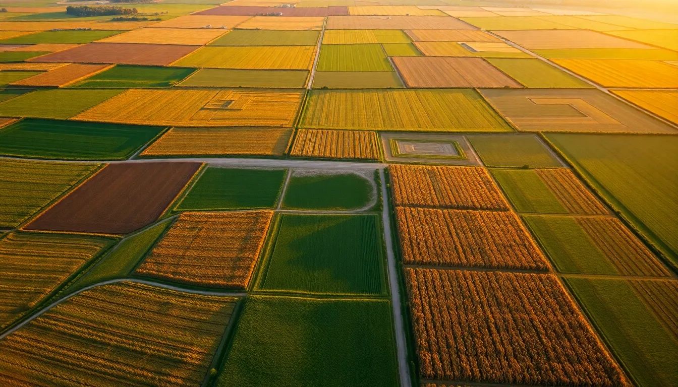 Vibrant Agricultural Patchwork at Golden Hour