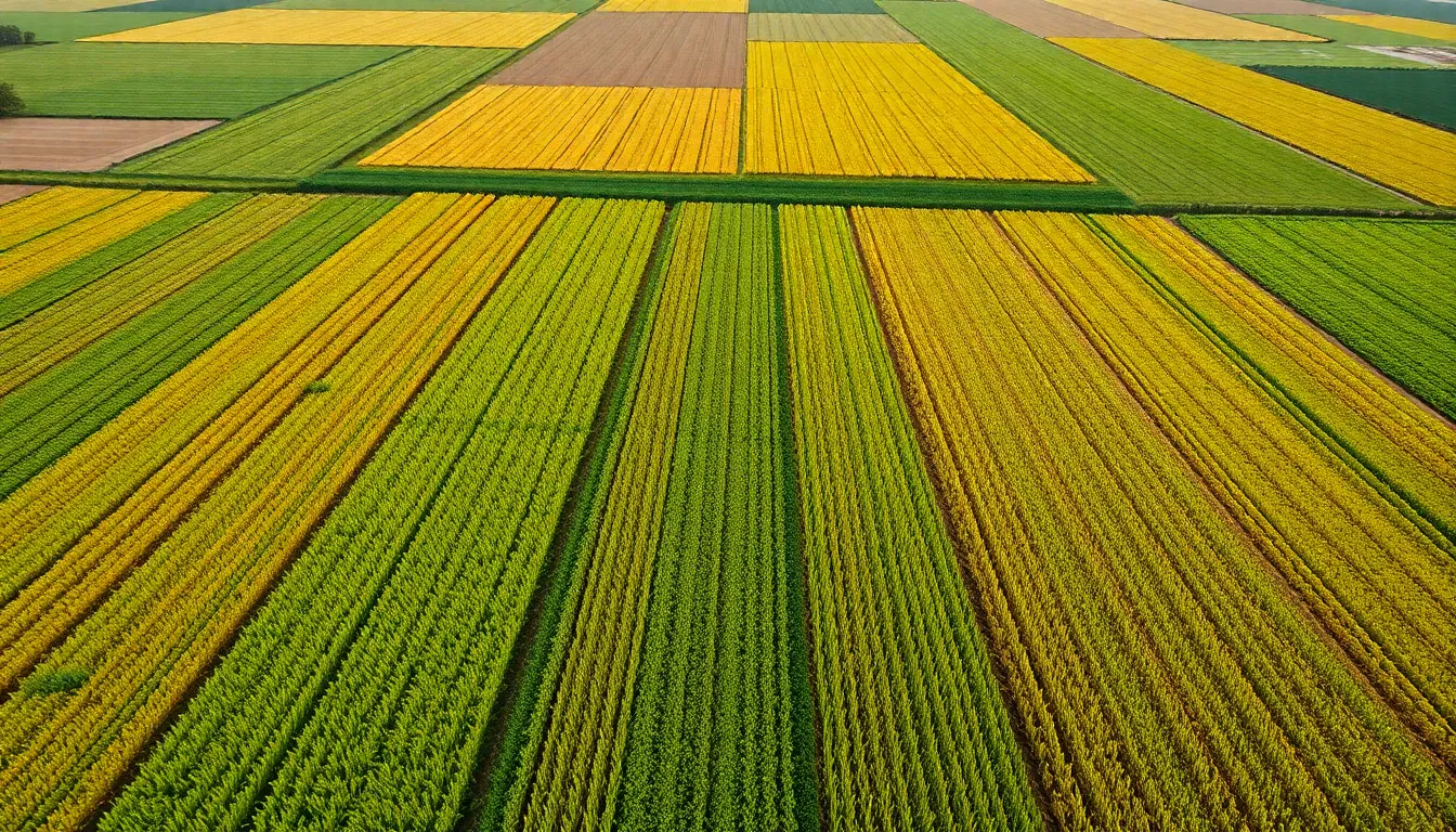 Aerial View of Colorful Agricultural Fields