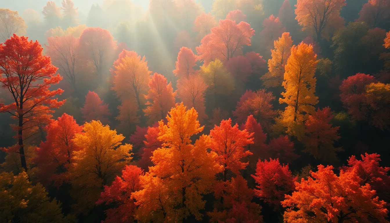 Vibrant Autumn Forest Aerial View