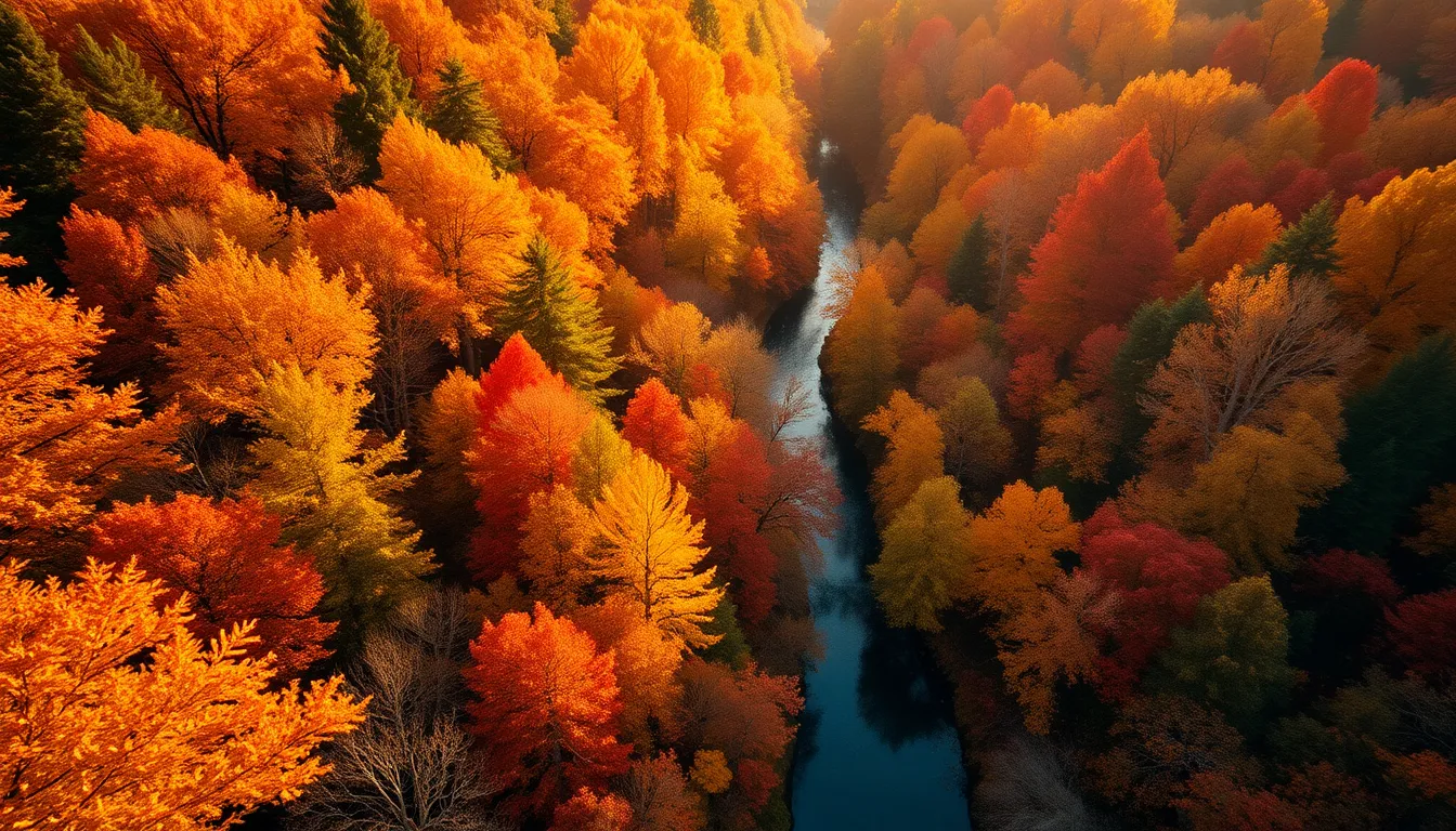Stunning Aerial View of Autumn Forest