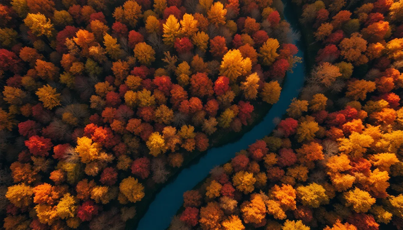 Aerial View of Vibrant Autumn Forest