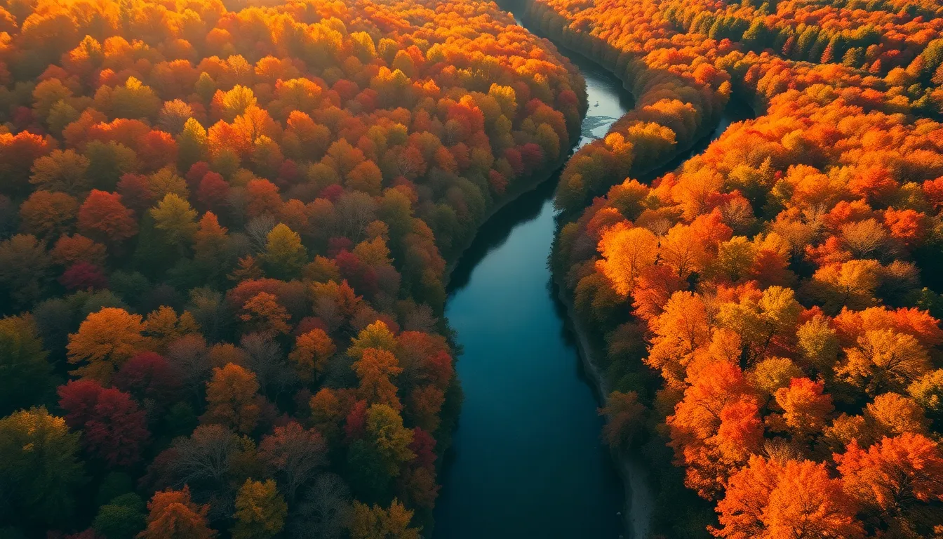 Vibrant Autumn Forest Aerial View