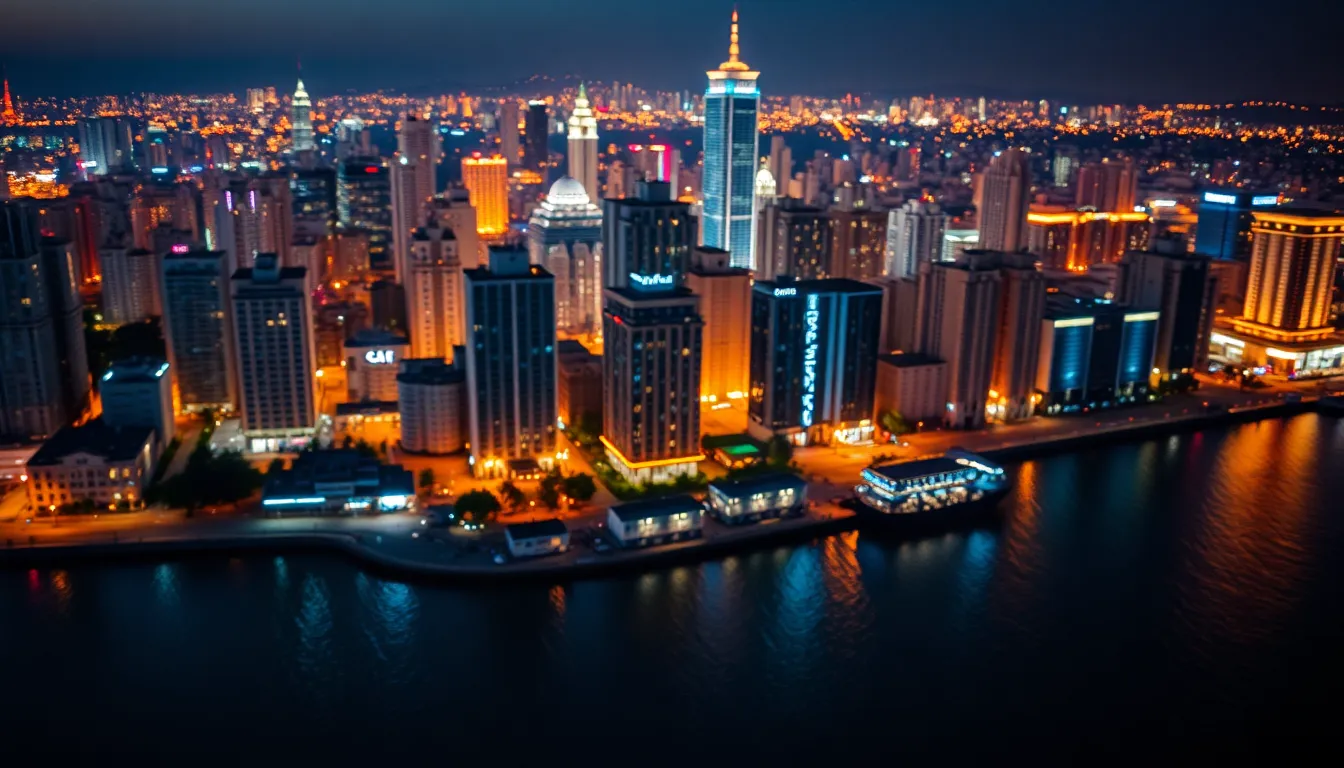 Vibrant Night Cityscape Aerial View