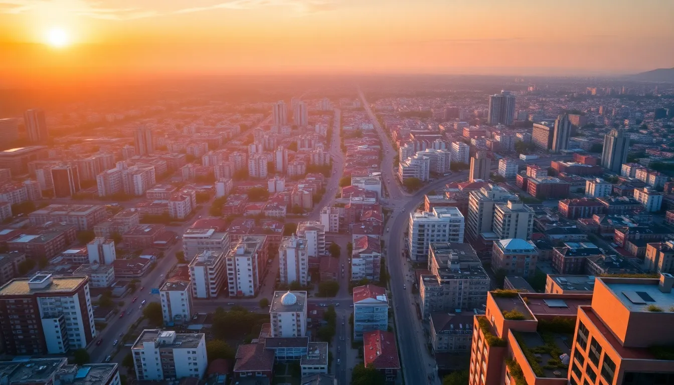 Cityscape Sunrise Aerial View