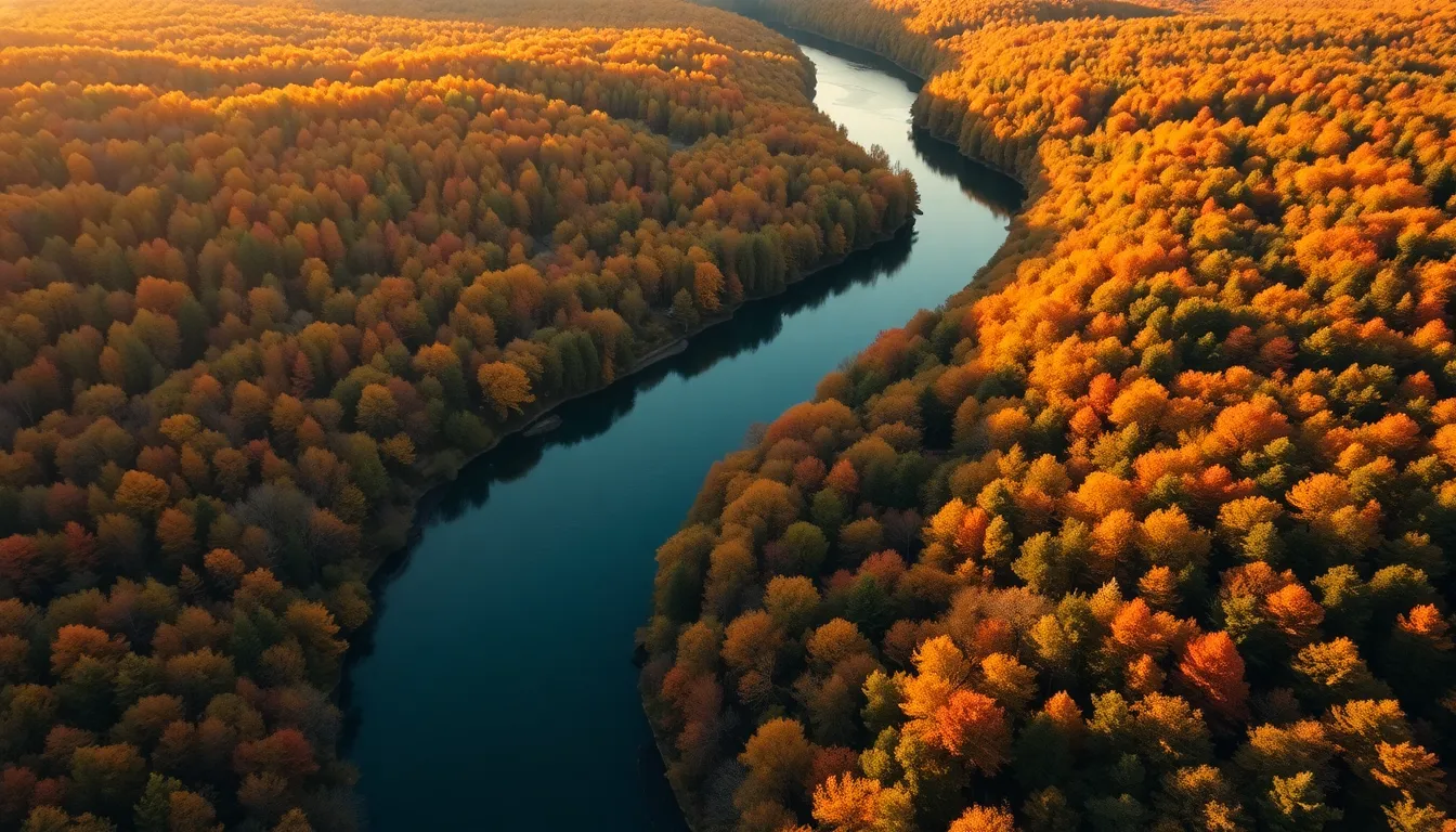 Winding River Through Lush Forest