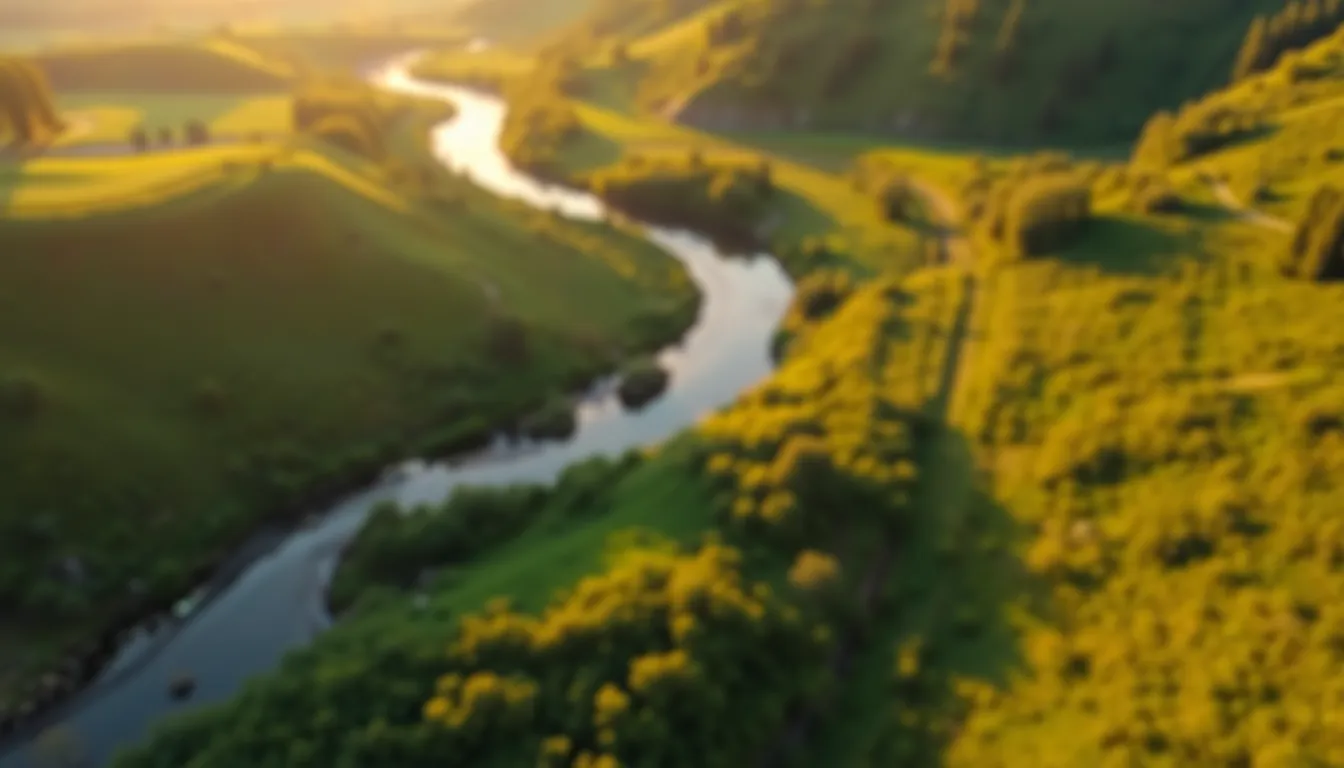 Winding River Through Lush Green Valley