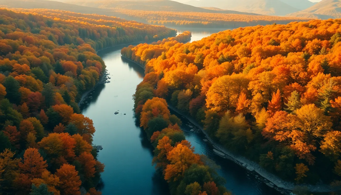 Winding River Through Autumn Foliage
