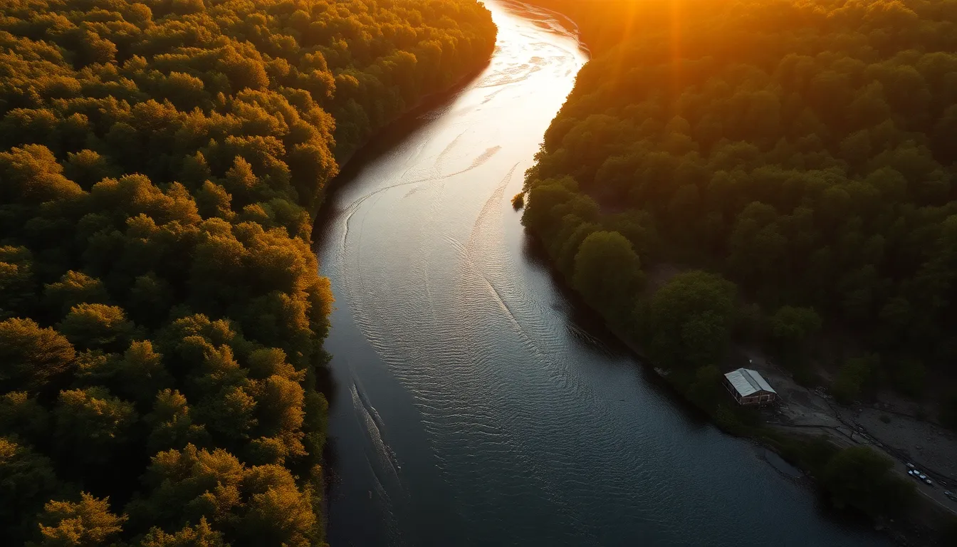 Winding River Through Lush Forests