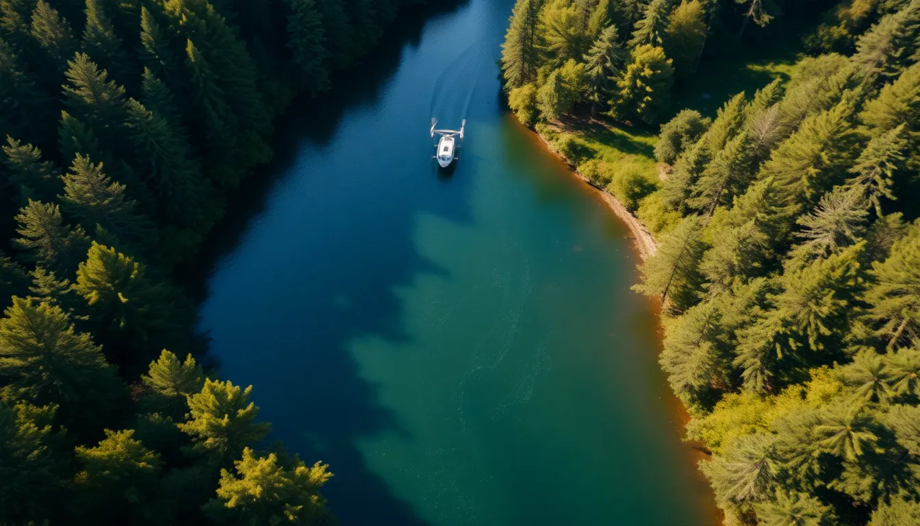 Winding River Through Lush Forest Aerial
