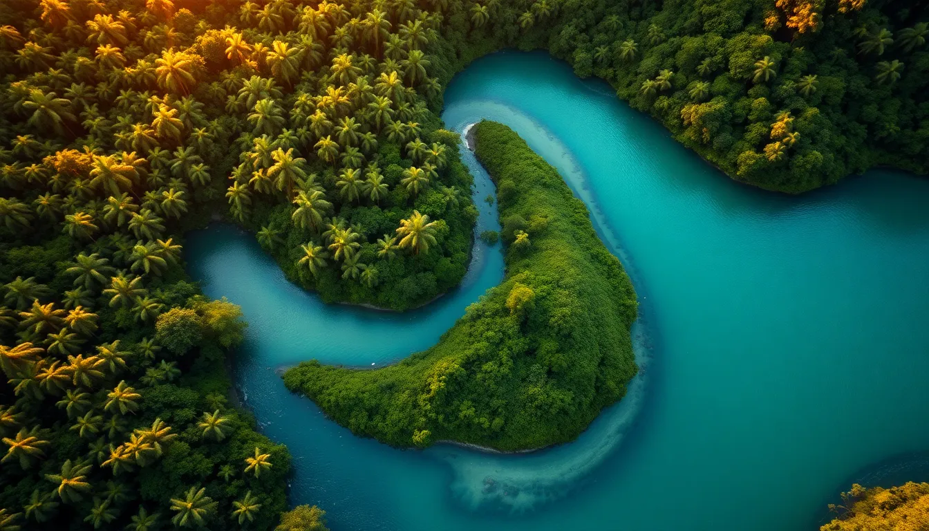 Turquoise River in Lush Rainforest