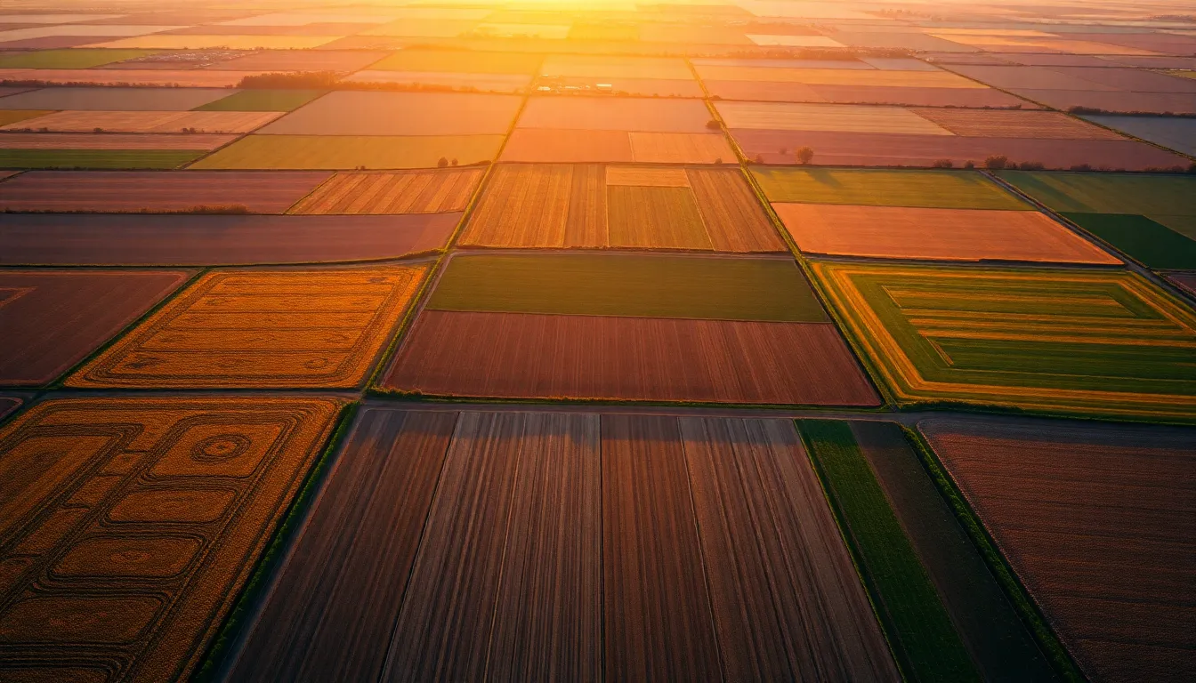 Colorful Patchwork of Agricultural Fields Aerial