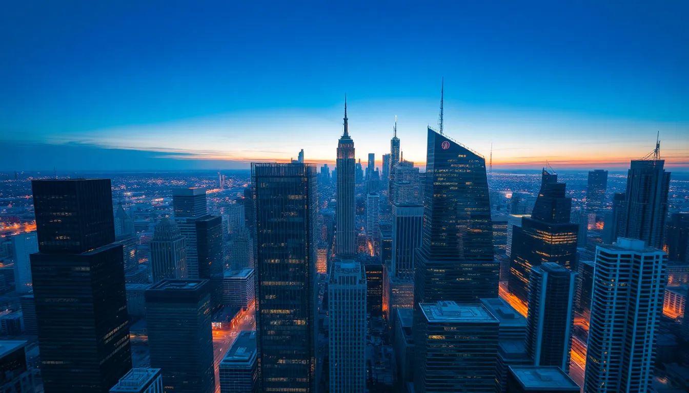 Urban Skyline Aerial View at Twilight
