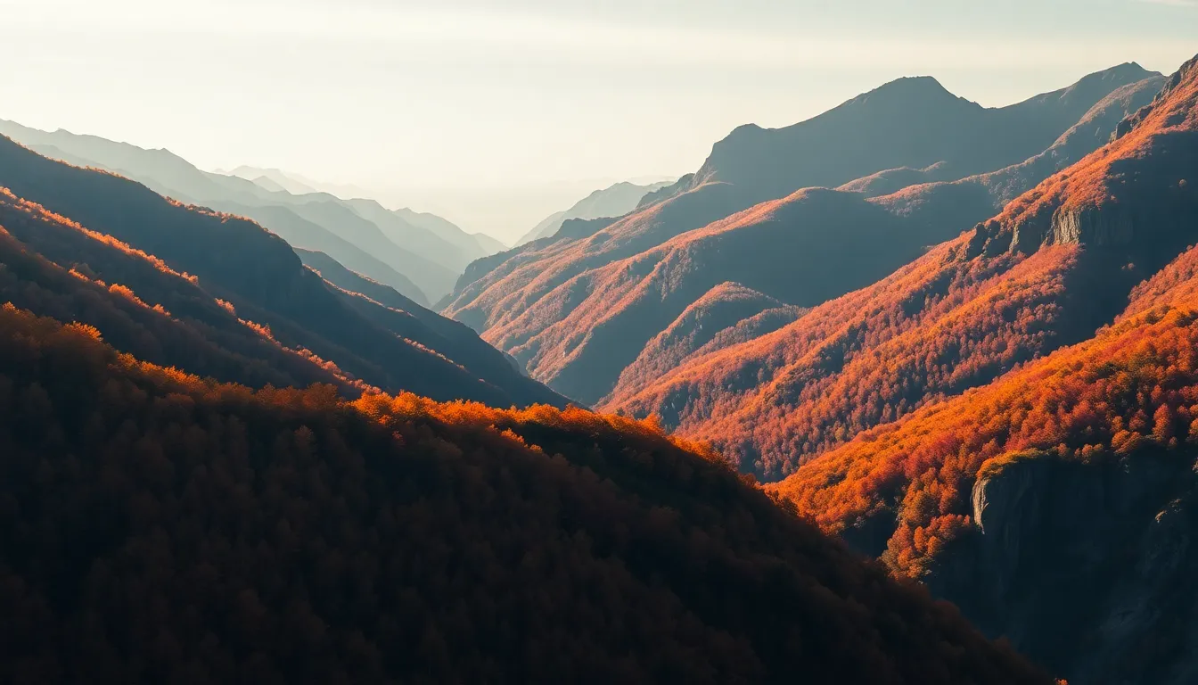 Autumn Mountain Range Aerial View