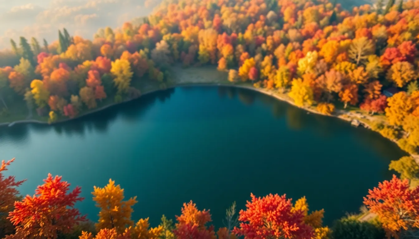 Vibrant Autumn Foliage Surrounding Serene Lake