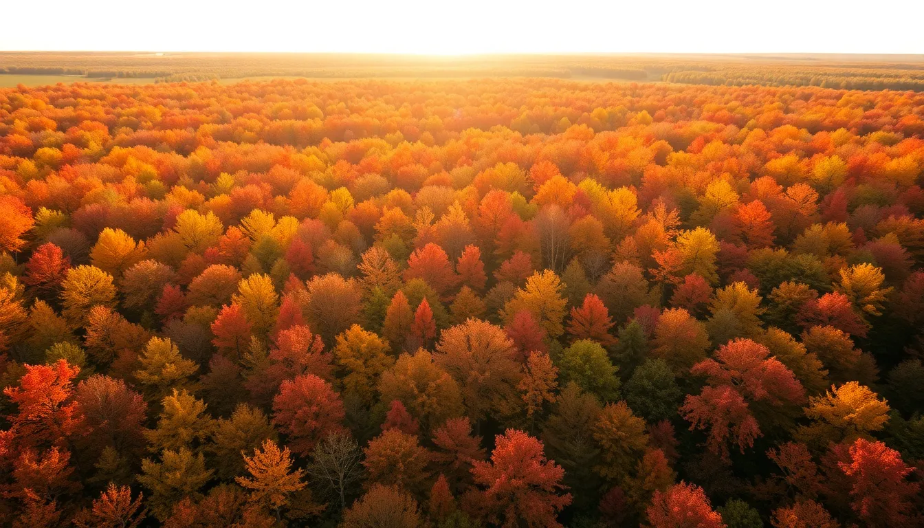 Aerial View of Autumn Forest Colors