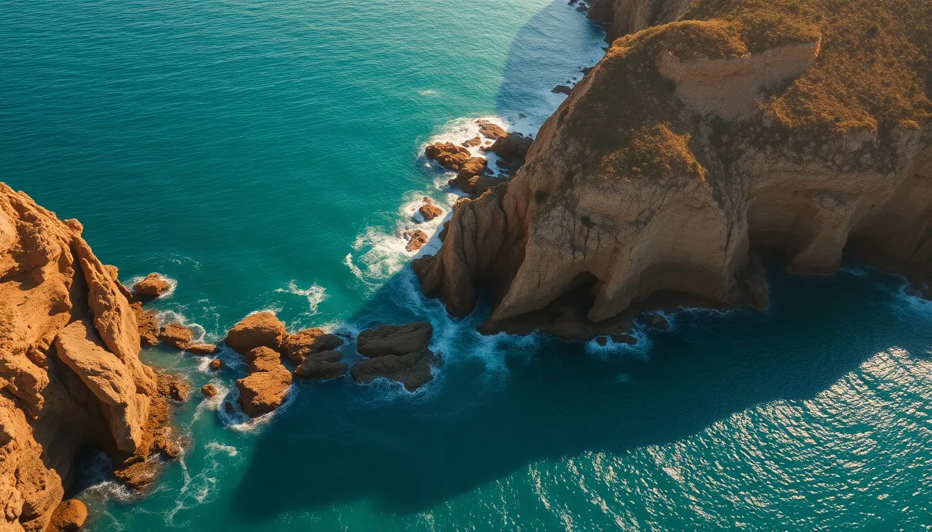 Breathtaking Aerial Coastal Cliffs at Sunset