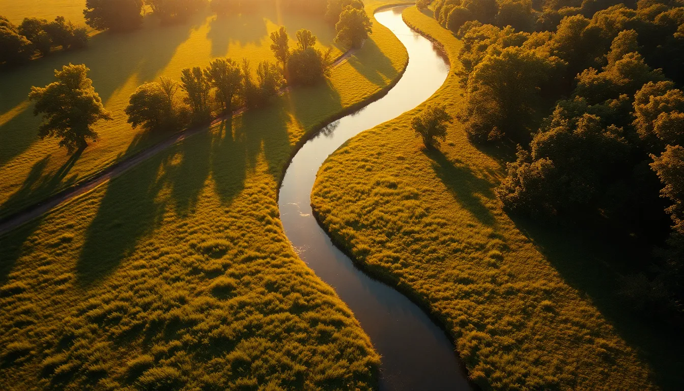 Winding River Through Lush Meadows