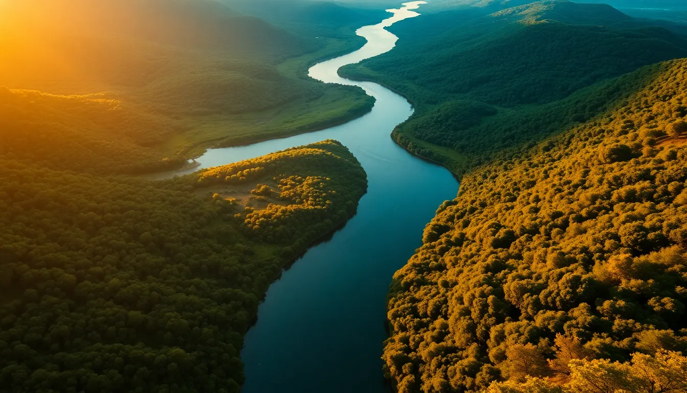 Winding River Through Lush Green Valley