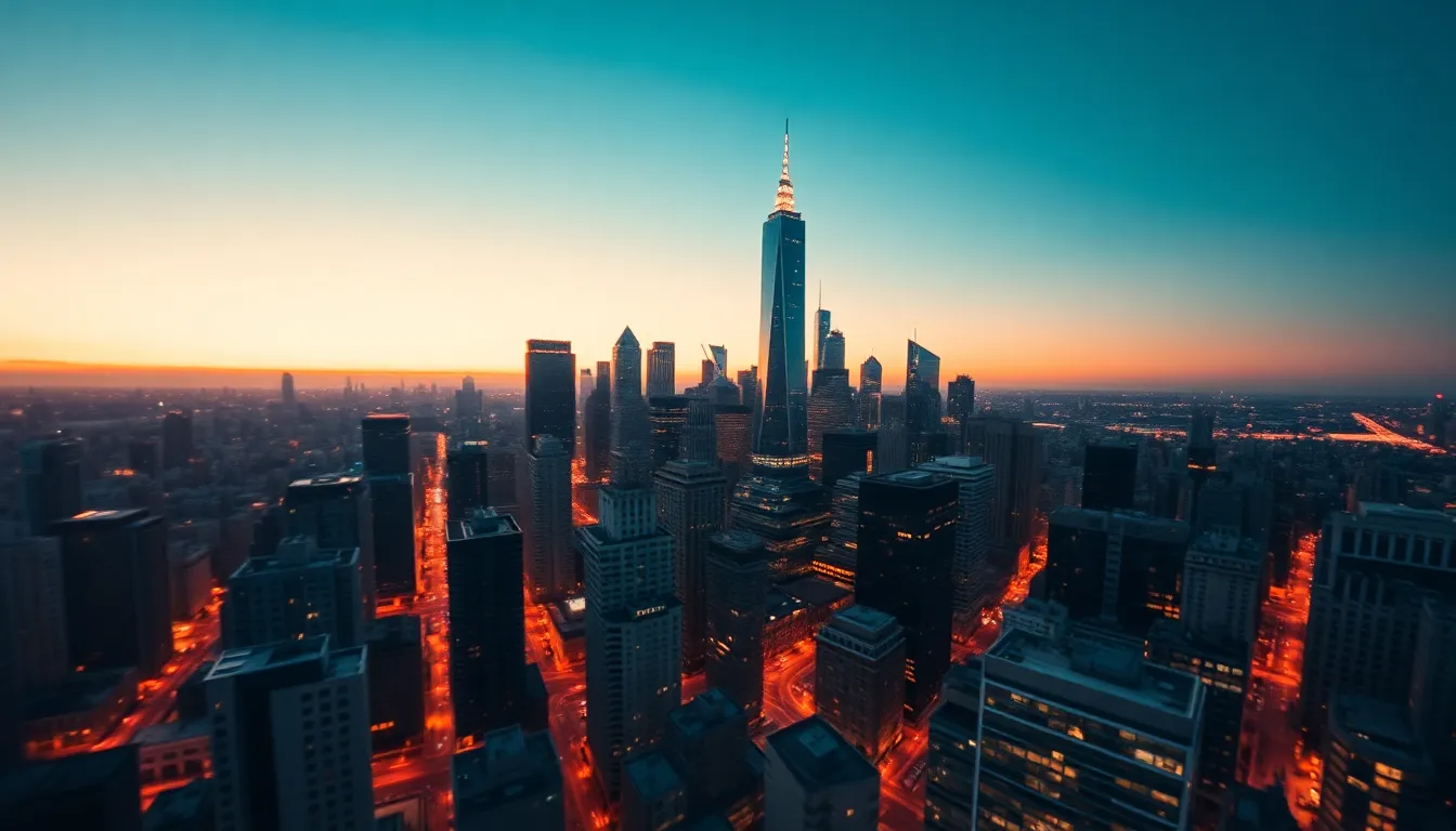 Dynamic Aerial View of Urban Cityscape