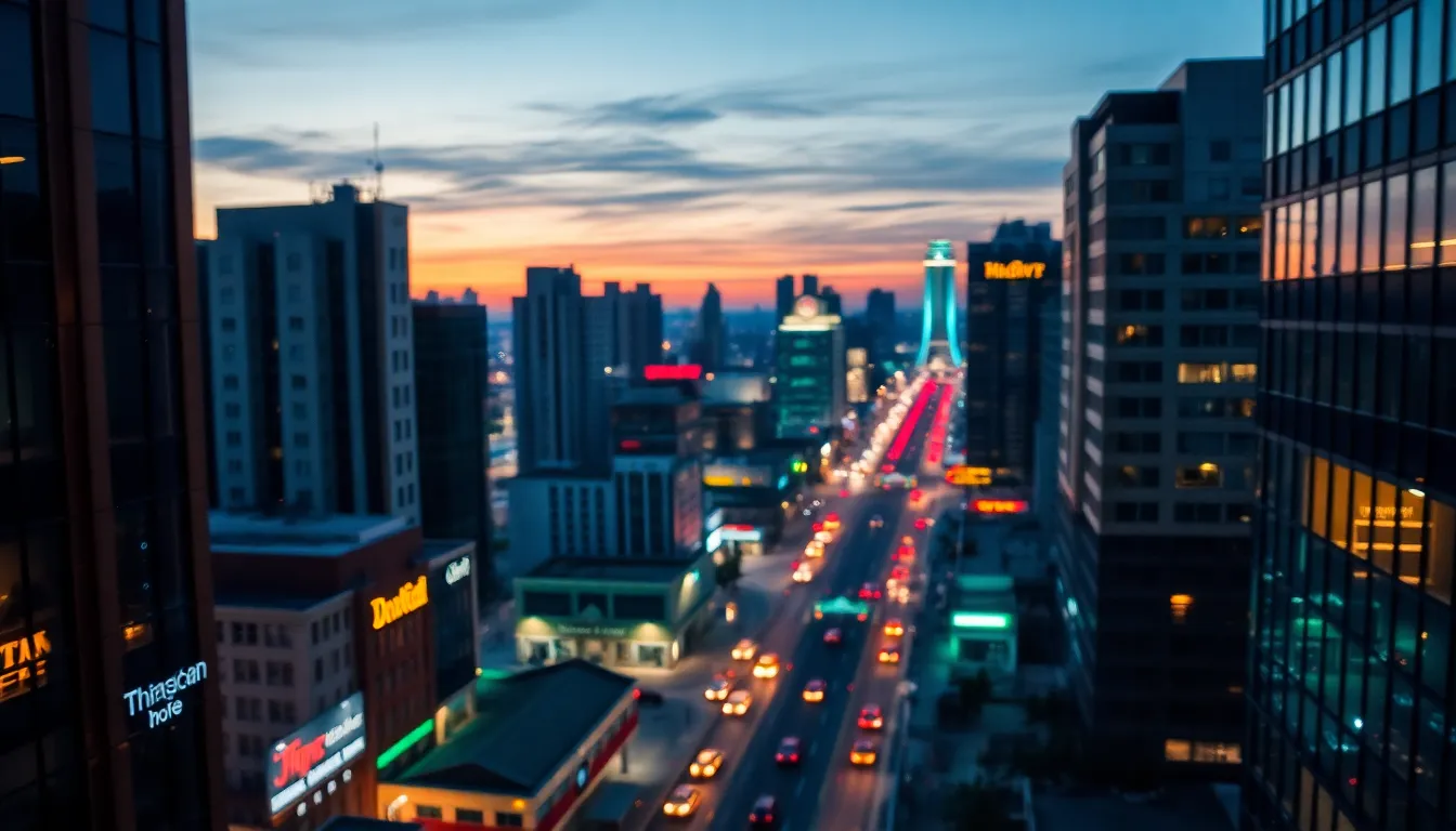 Aerial View of Urban Cityscape at Twilight