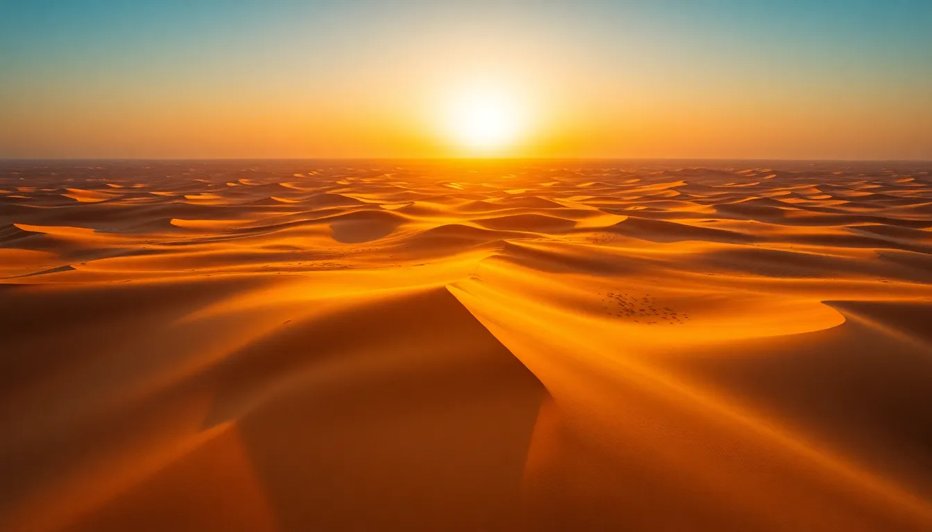 Aerial View of Desert Landscape at Sunset