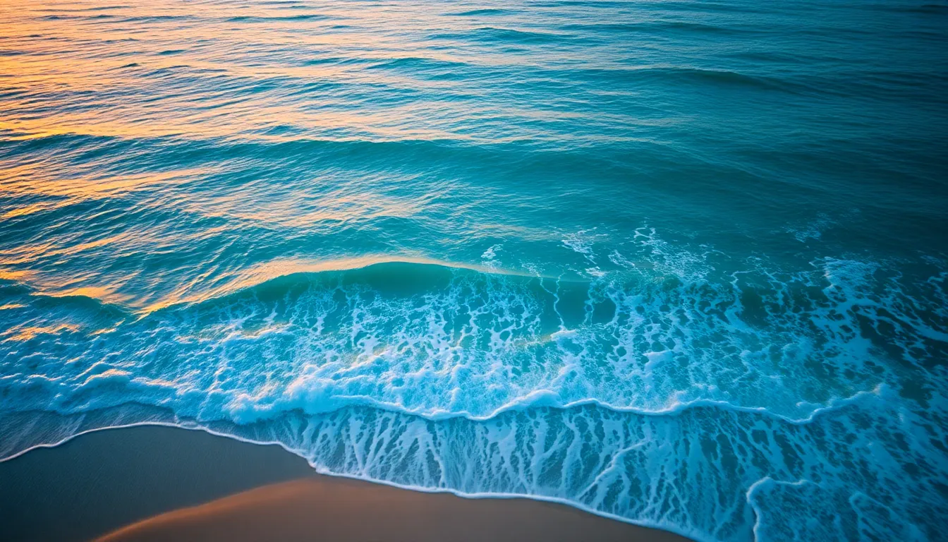 Ocean Waves at Sunrise Aerial View