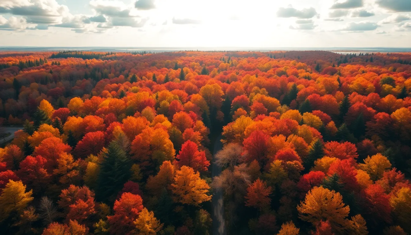 Aerial View of Vibrant Autumn Forest